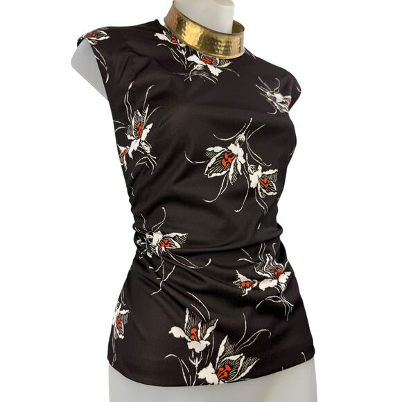1960's hand made trippy Lily flower on black blouse - Picture 1 of 7